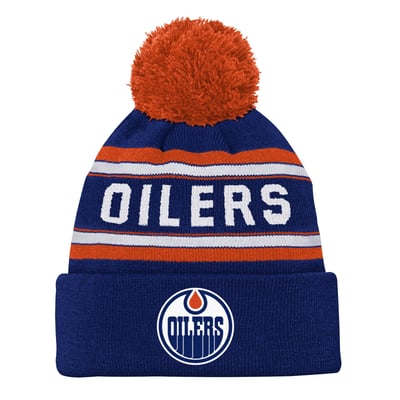 Edmonton Oilers Youth Jacquard Cuffed Knit Hat with Pom - Navy