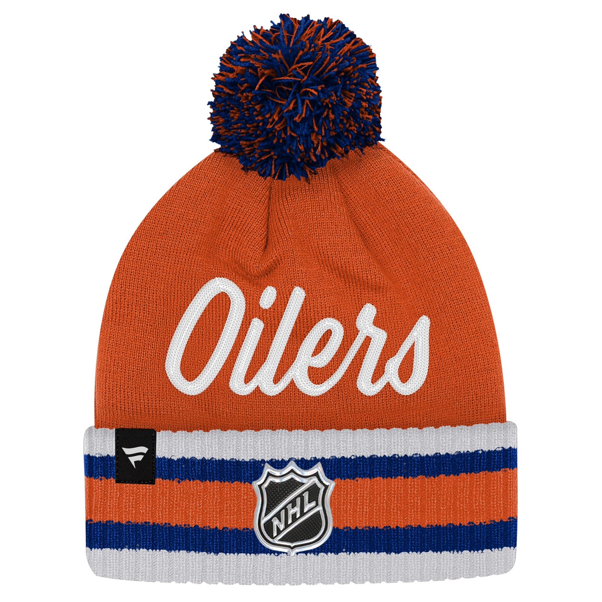 Bonnet tricoté authentique à revers Youth Fanatics orange Edmonton Oilers