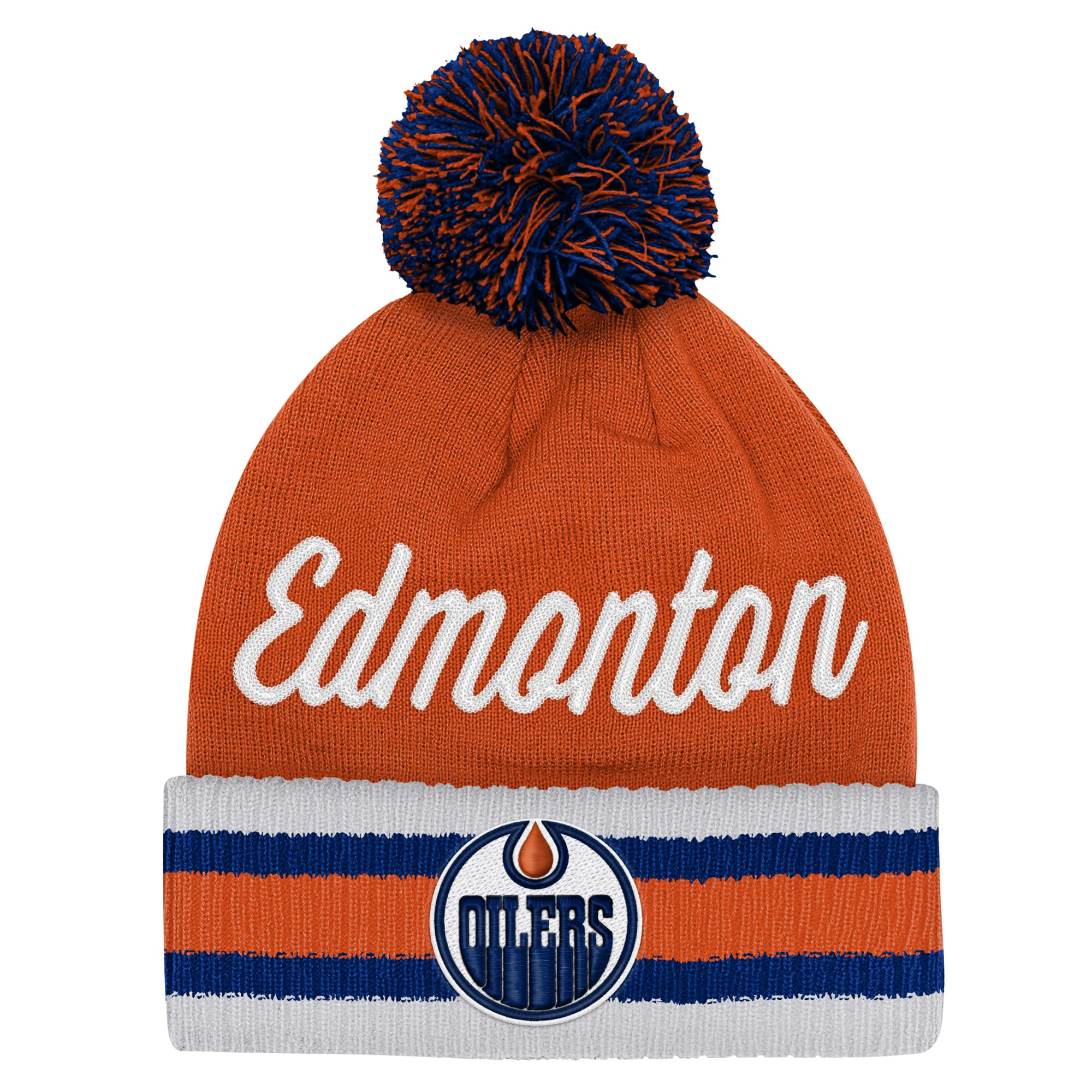 Bonnet tricoté authentique à revers Youth Fanatics orange Edmonton Oilers