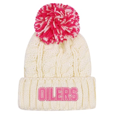 Youth Girls Edmonton Oilers Outerstuff Cream Cuffed Knit Hat with Pom
