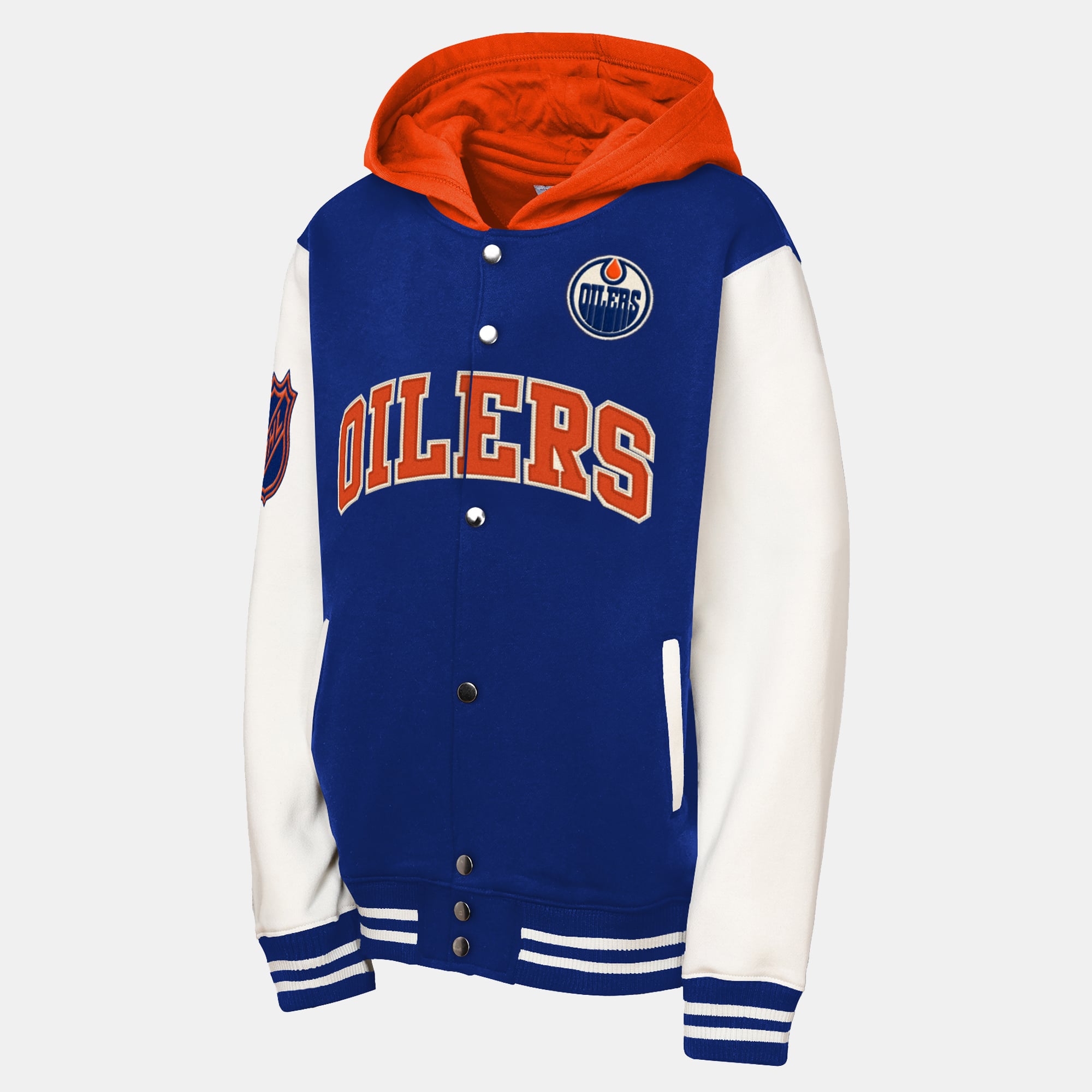 Youth Mitchell & Ness Royal Edmonton Oilers Courtside Fleece Full-Snap Jacket