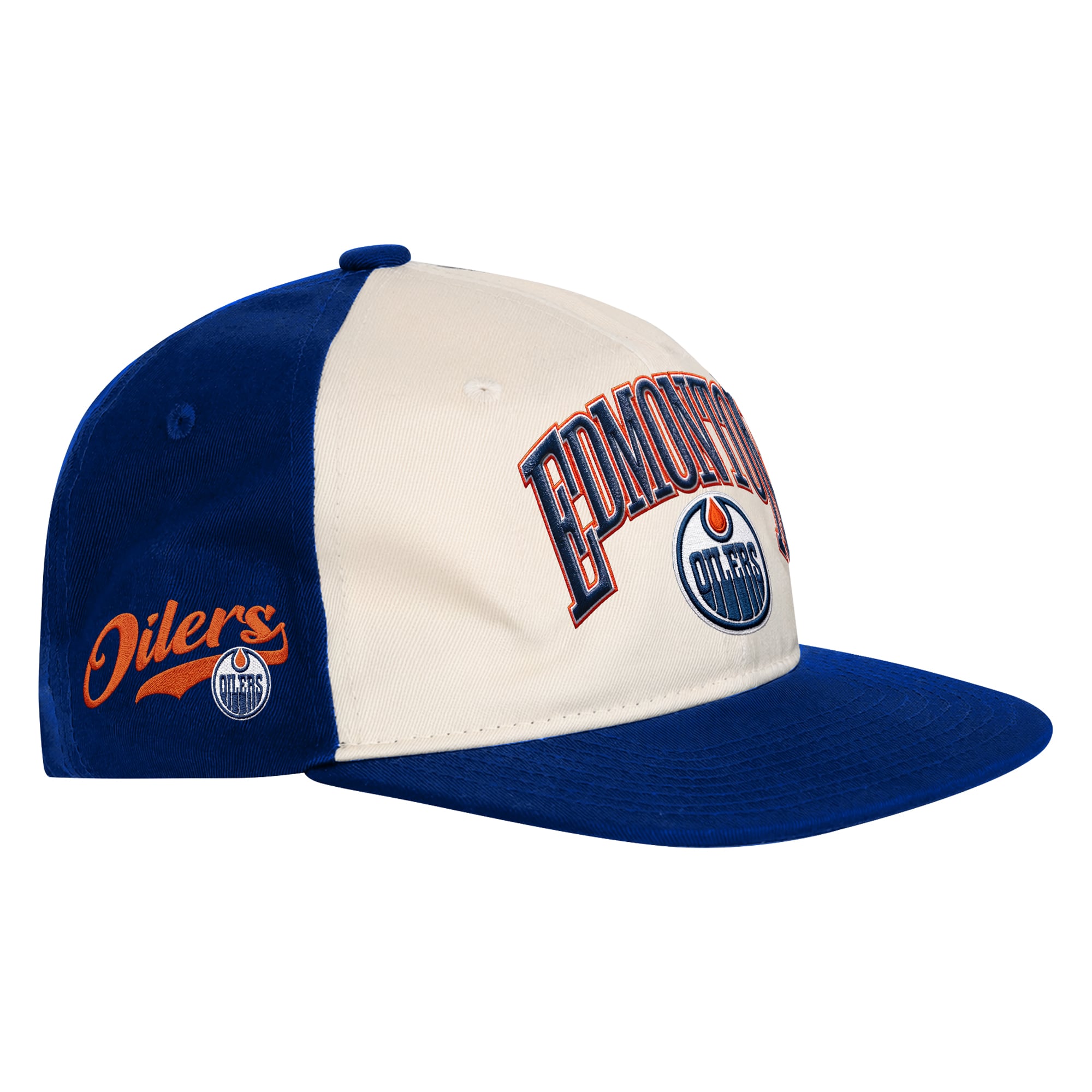 Casquette à pression Outerstuff Arch naturelle/royale pour jeunes des Oilers d'Edmonton