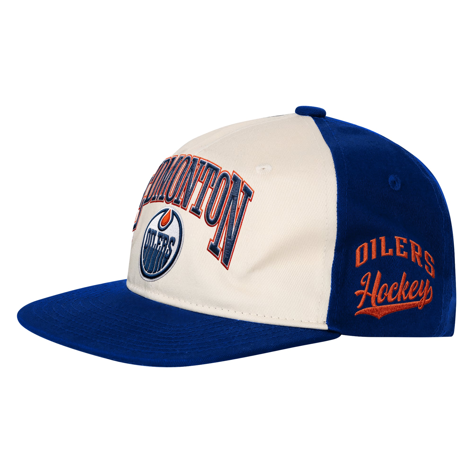 Casquette à pression Outerstuff Arch naturelle/royale pour jeunes des Oilers d'Edmonton