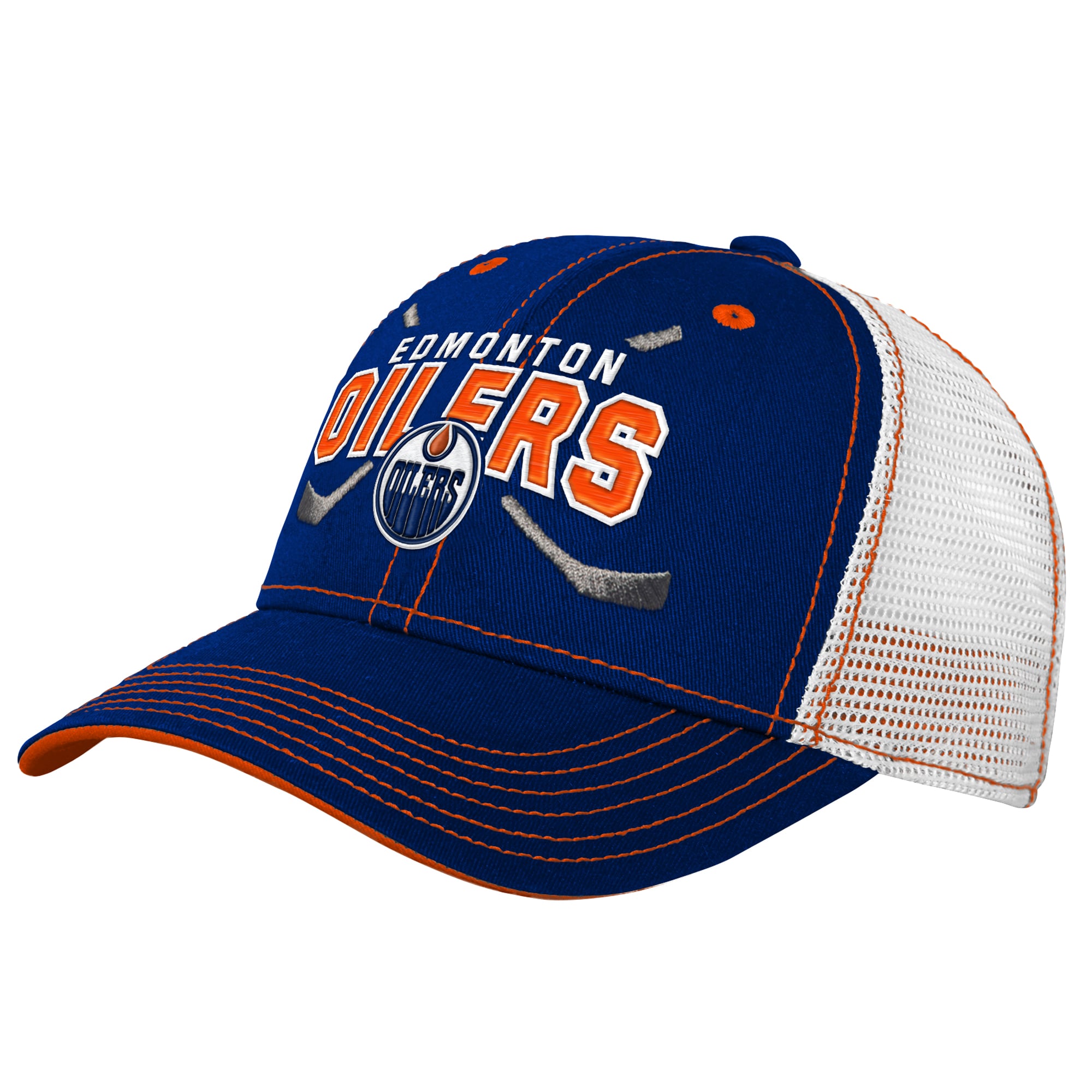 Casquette ajustable à dos en maille marine Outerstuff pour jeunes des Oilers d'Edmonton