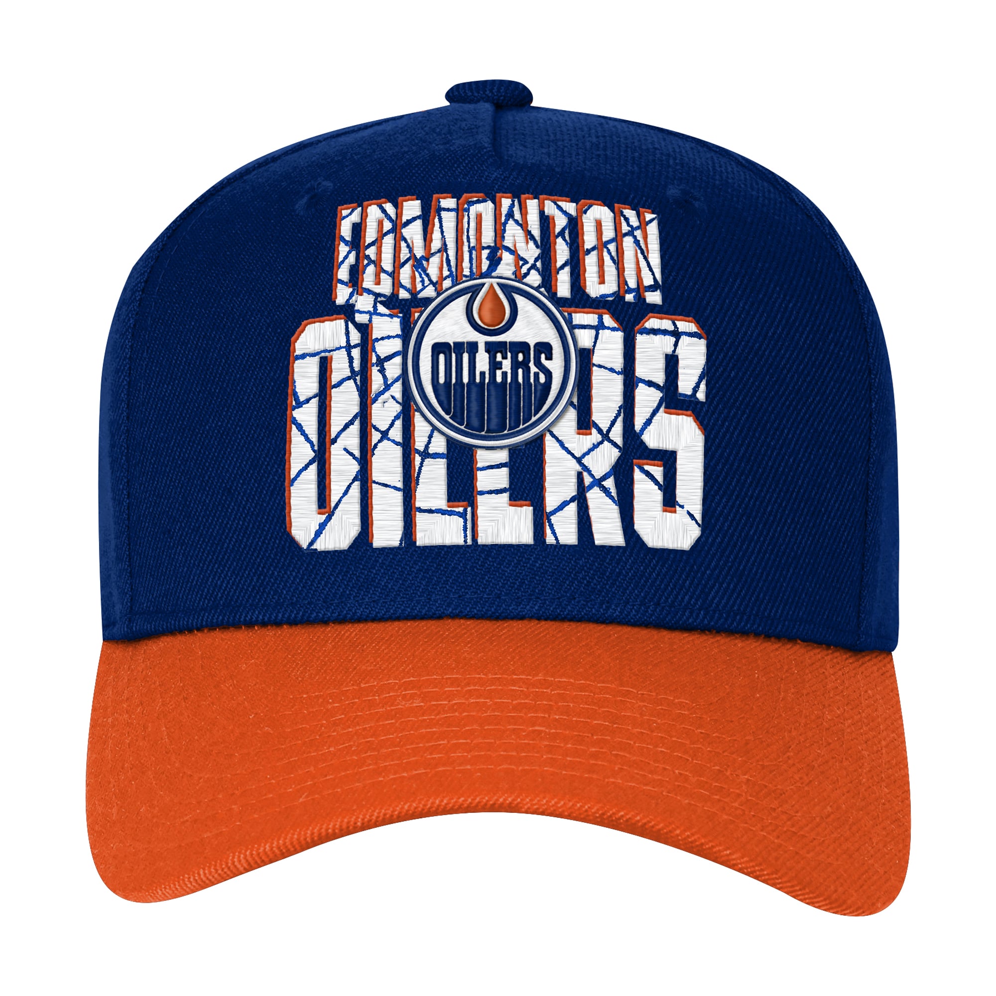 Casquette ajustable Edmonton Oilers bleu marine/orange pour jeunes de la marque Outerstuff