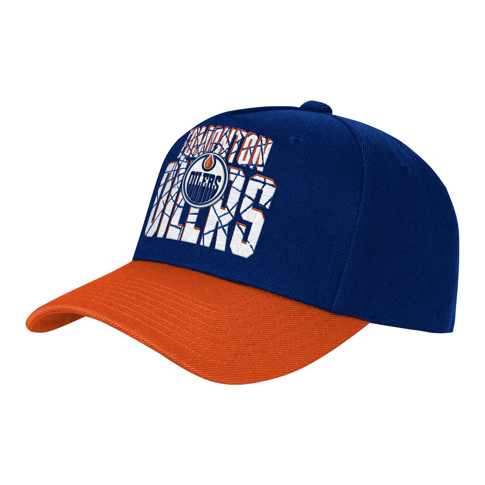 Casquette ajustable Edmonton Oilers bleu marine/orange pour jeunes de la marque Outerstuff