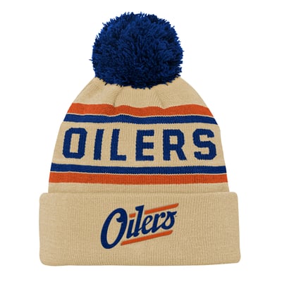 Youth Edmonton Oilers Outerstuff Tan 3rd Jersey Cuffed Knit Hat with Pom
