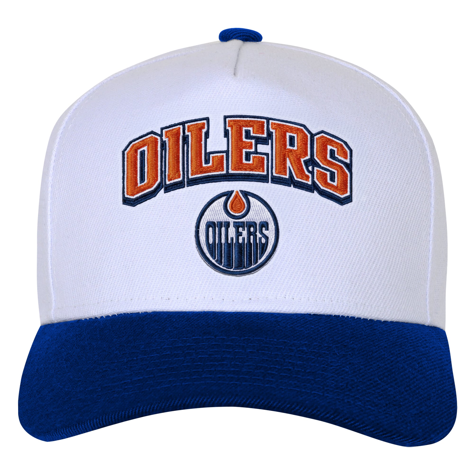 Casquette à pression blanche Youth Outerstuff Edmonton Oilers Puff Wordmark Snapback