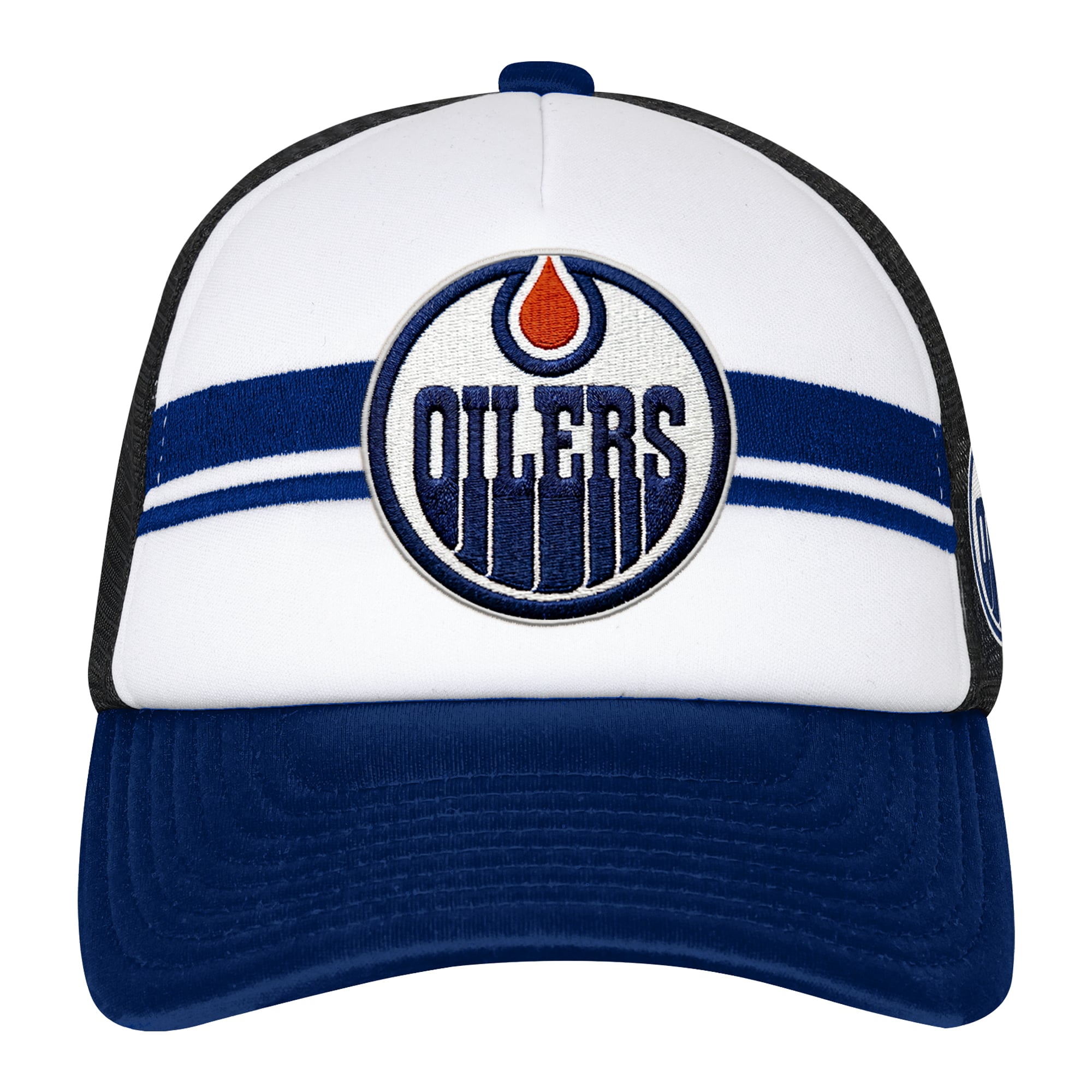 Casquette de camionneur unique blanche Edmonton Oilers pour jeunes de la marque Outerstuff
