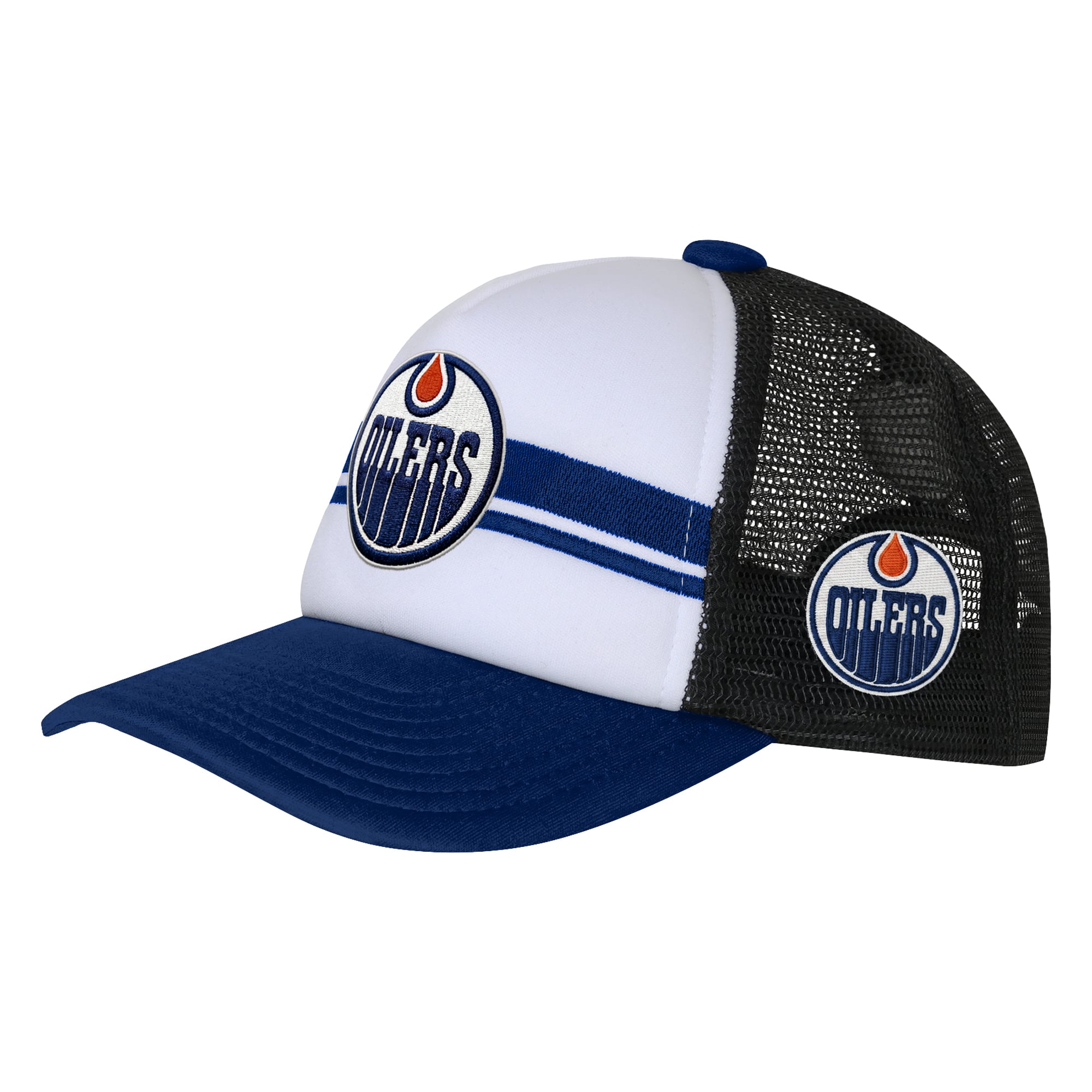 Casquette de camionneur unique blanche Edmonton Oilers pour jeunes de la marque Outerstuff