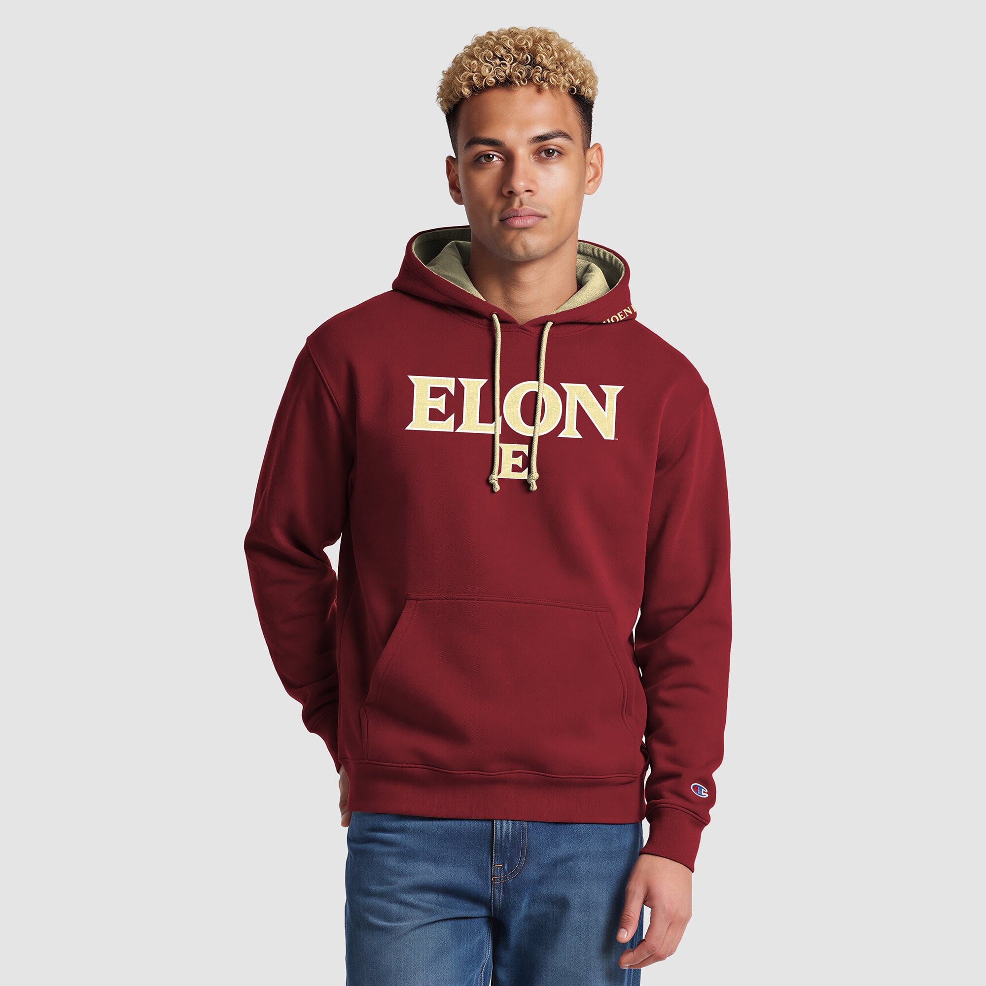 Men's Champion Maroon/Gold Elon Phoenix Contrast Hoodie