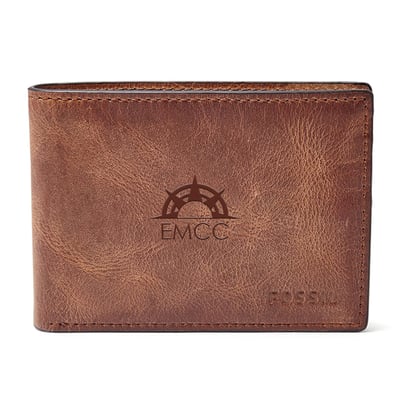  EMCC Golden Eagles Fossil Derrick Front Pocket Bifold Wallet - Brown