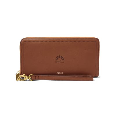  EMCC Golden Eagles Fossil Women's Logan RFID Zip-Around Leather Clutch - Brown
