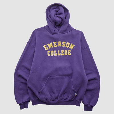 Emerson College Russell 2000s Hooded Pullover Sweatshirt - Purple - L by Fanatics Real Vintage
