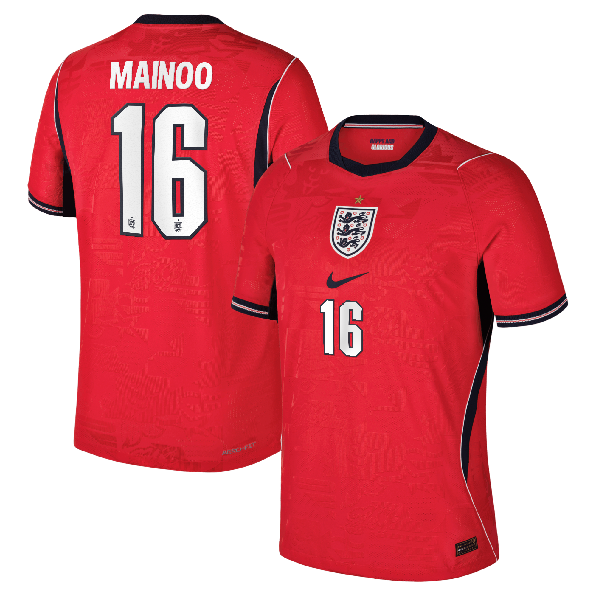 England Nike Away Aero-FIT Match Shirt 2026 with Mainoo 16 printing