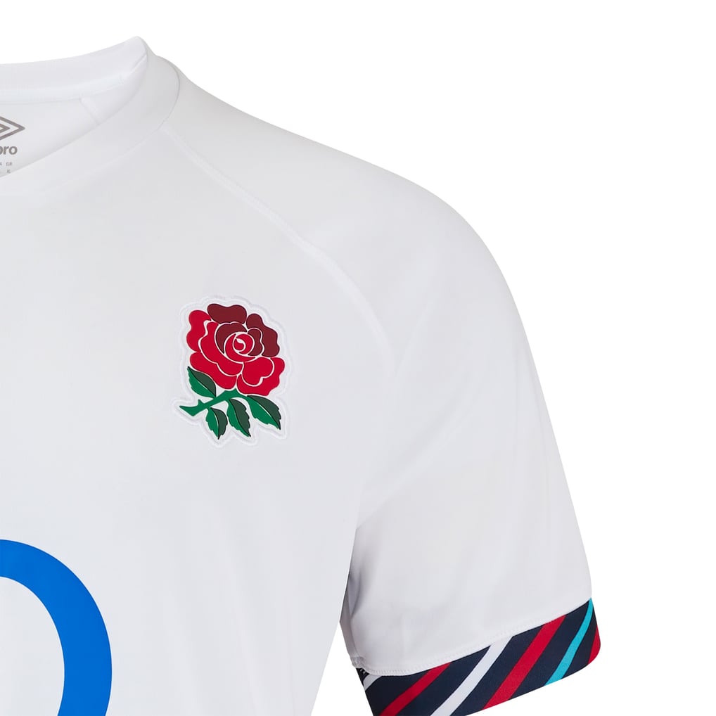 Maglietta Rugby Ragazzi Inghilterra Bianca Con Rosa - Maniche Lunghe Bambini Jersey Sportivo Unisex
