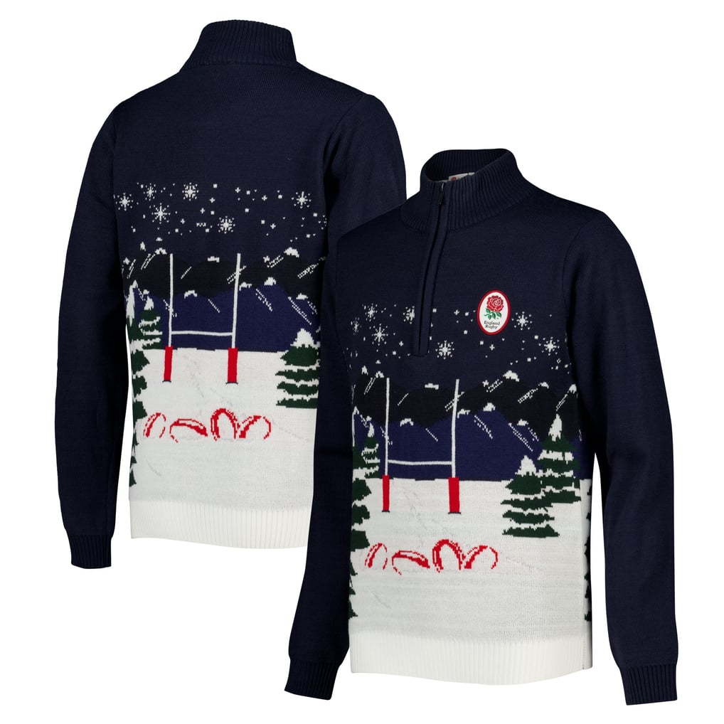 England Rugby Novelty 1/4 Zip Christmas Jumper - Navy