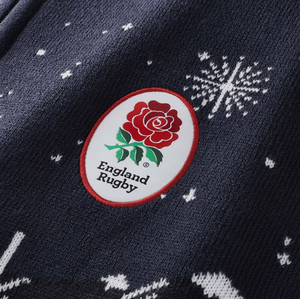 England Rugby Novelty 1/4 Zip Christmas Jumper - Navy