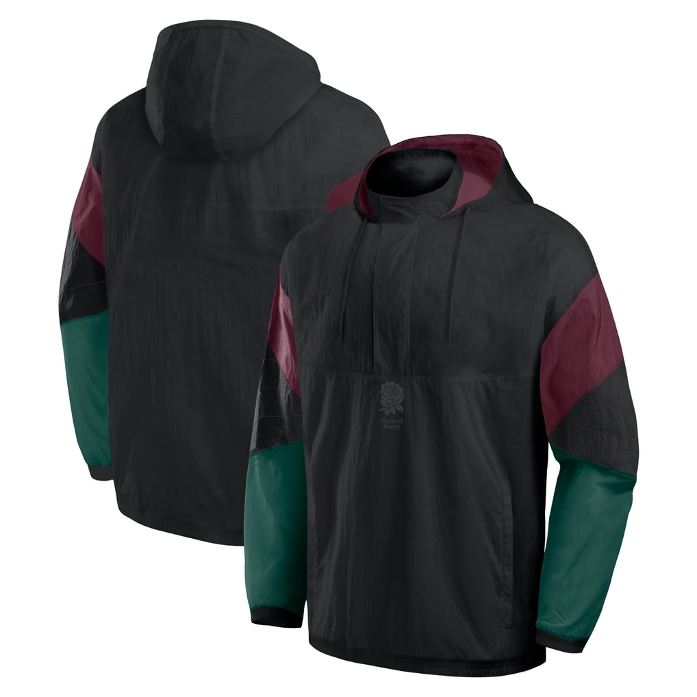 England Rugby Street Hooded Half Zip Windbreaker - Black