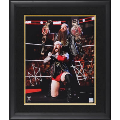 Erik and Ivar The War Raiders WWE Autographed Fanatics Authentic Framed 16" x 20" In-Ring Raising Tag Team Titles Photograph  