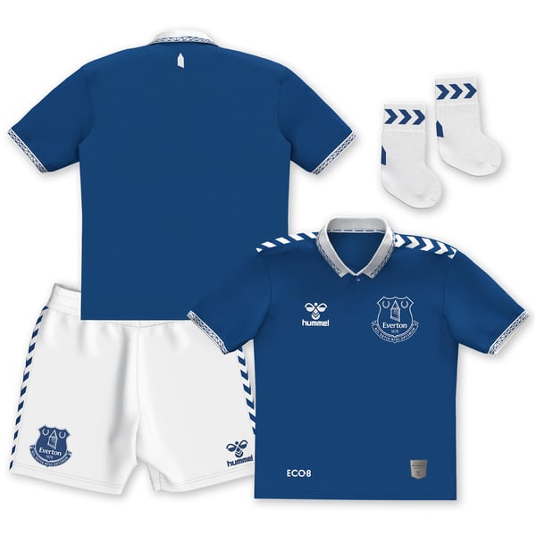 Kit neonato Everton Hummel Home 2023-24 con stampa Danjuma 10 Kit neonato Everton Hummel Home 2023-24 con stampa Danjuma 10