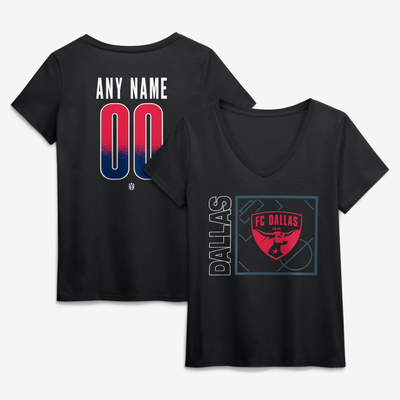 FC Dallas Women's Home Field Pop Personalized Name & Number V-Neck T-Shirt - Black