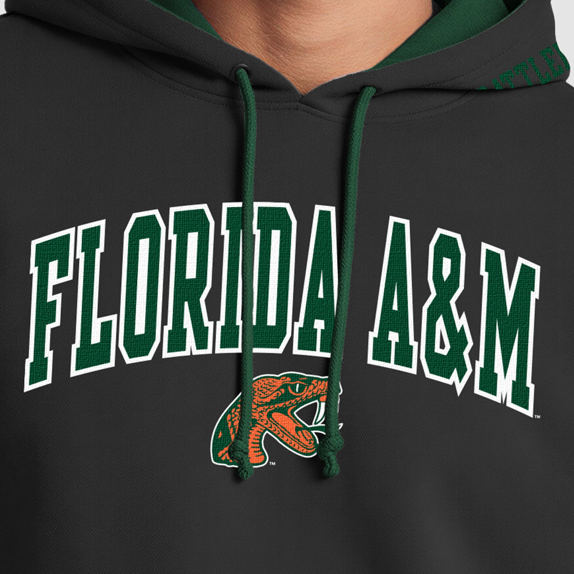 Men's Champion Black/Green Florida A&M Rattlers Contrast Hoodie