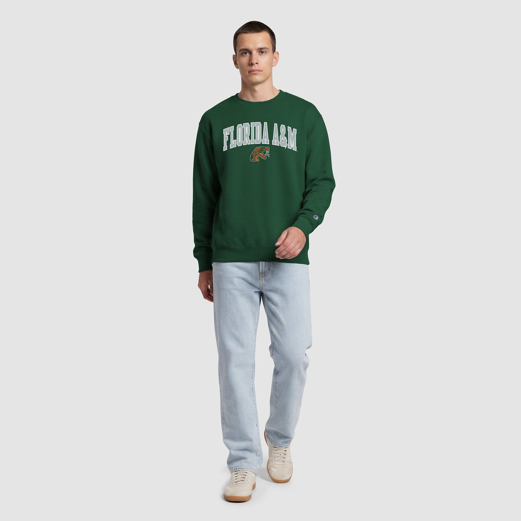 Men's Champion Green Florida A&M Rattlers Contrast Sweatshirt