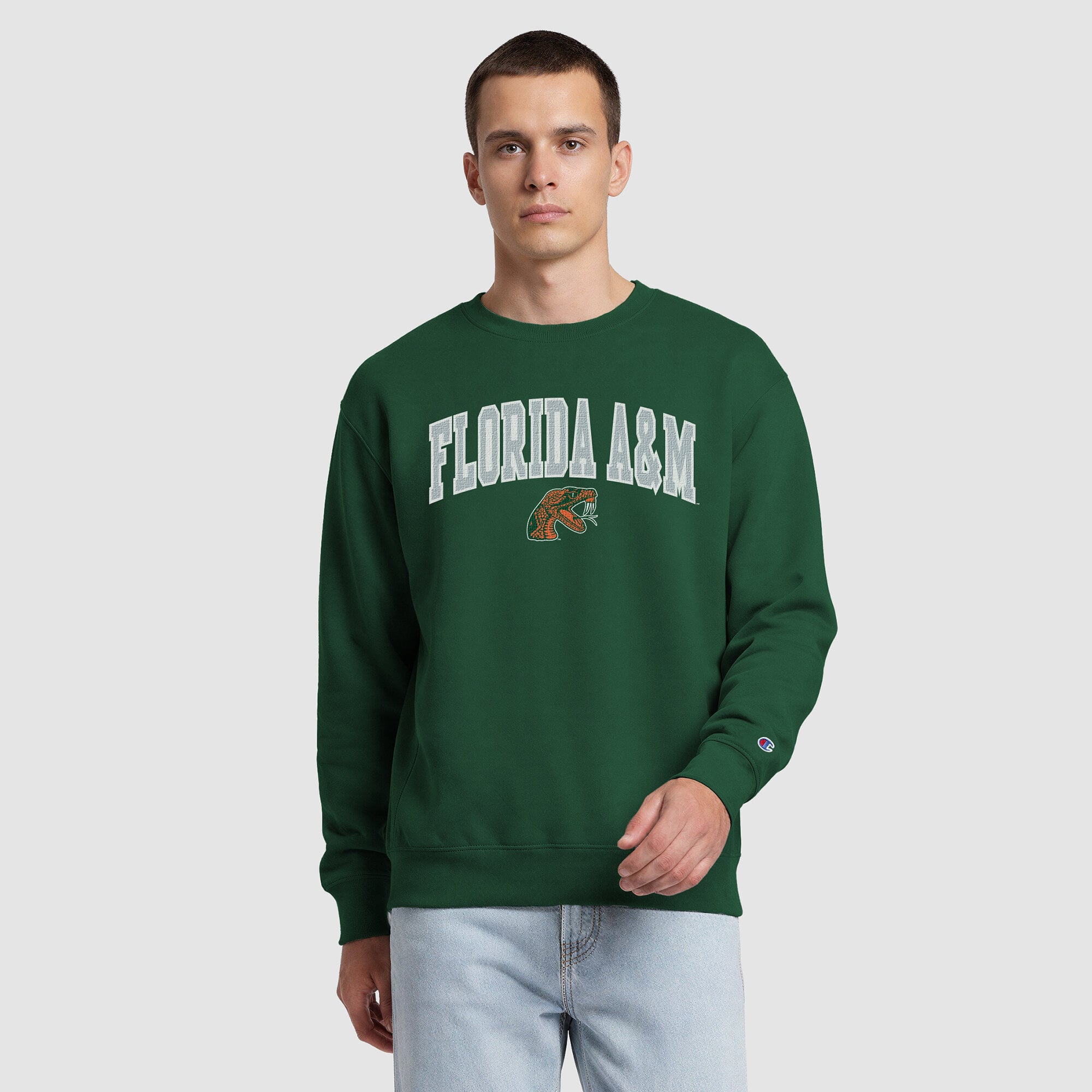Men's Champion  Green Florida A&M Rattlers Contrast Sweatshirt