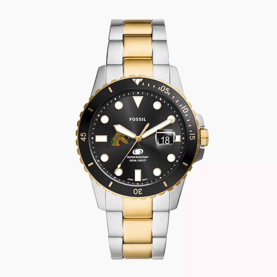 Men's Fossil Silver Florida A&M Rattlers Blue Dive Three-Hand Date Two ...