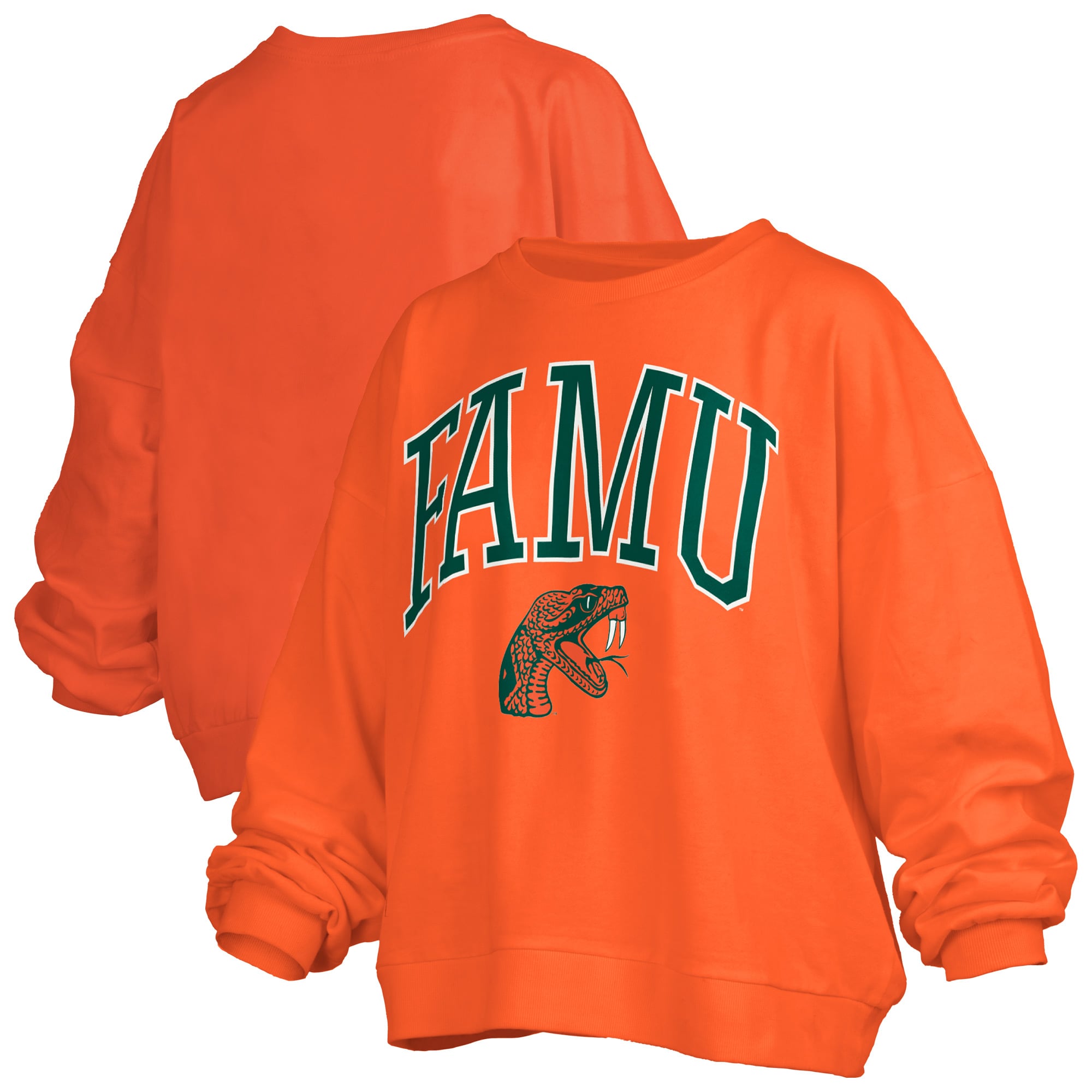Sweat-shirt polaire oversize pour femme, orange Pressbox, Florida A&M Rattlers, Janise Arch Over Logo