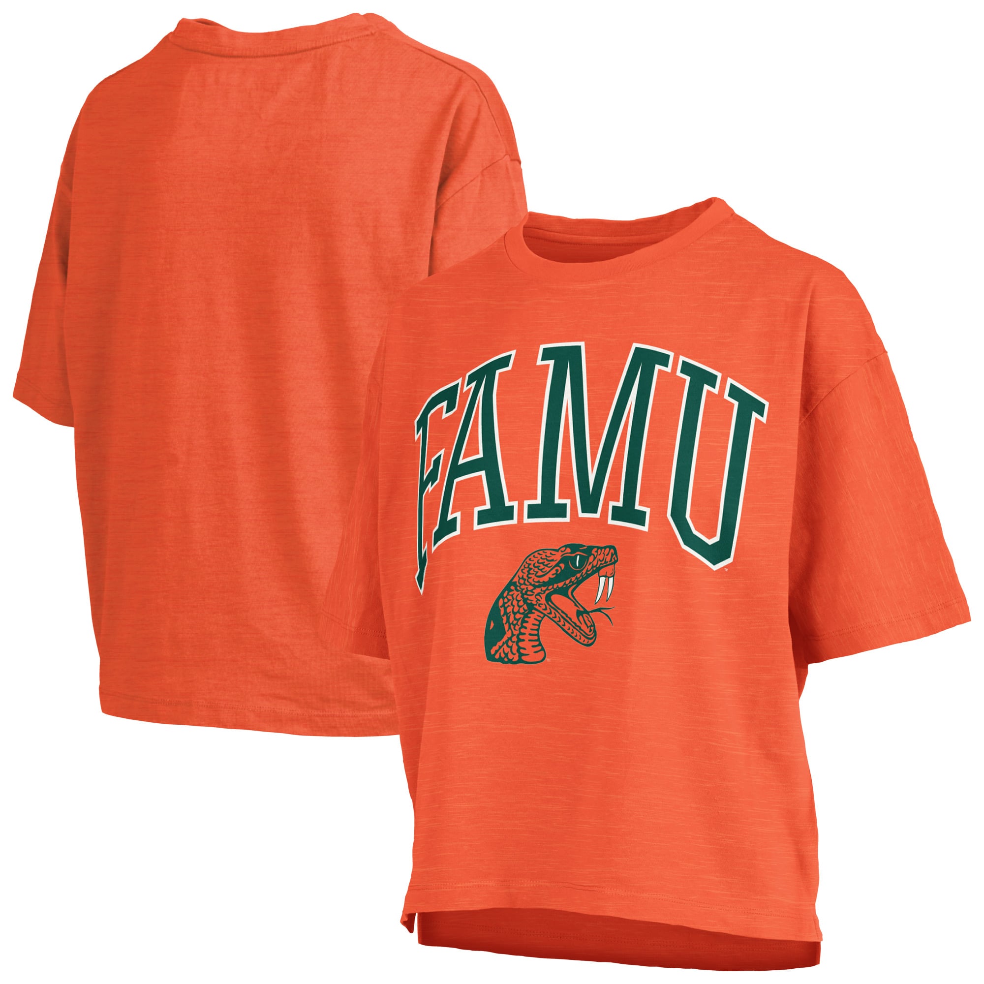 Women's Pressbox Orange Florida A&M Rattlers Oversized Nelson Arch Over Logo Slub T-Shirt