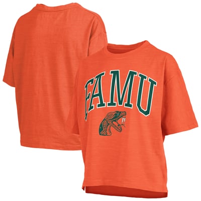 Florida A&M Rattlers Pressbox Women's Oversized Nelson Arch Over Logo Slub T-Shirt - Orange