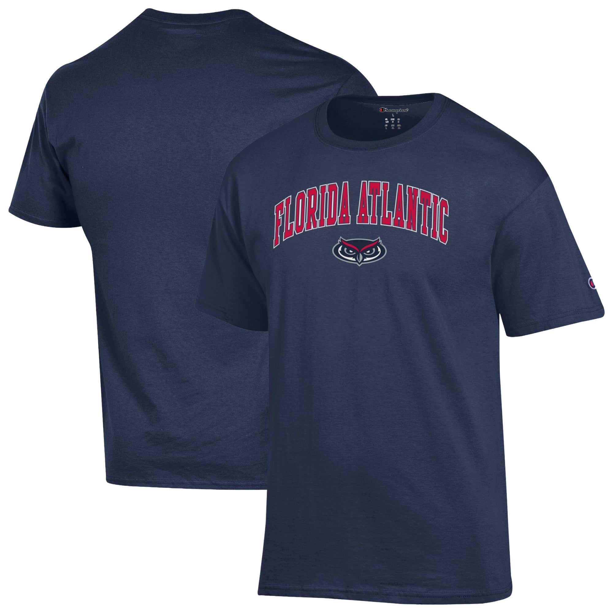 T-shirt Champion pour homme, bleu marine, avec logo des Florida Atlantic Owls.