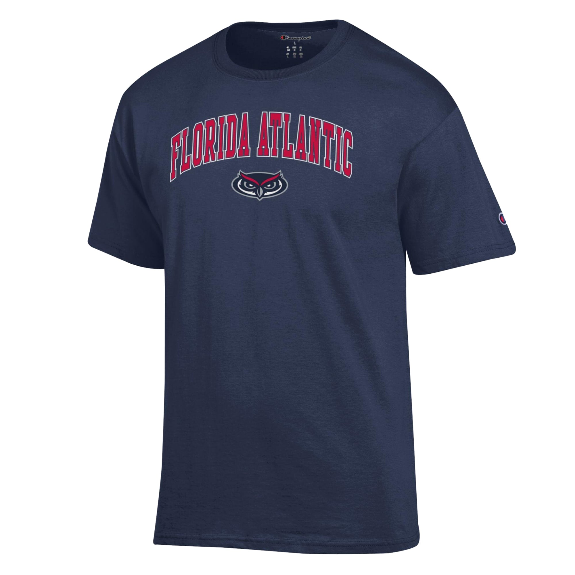 T-shirt Champion pour homme, bleu marine, avec logo des Florida Atlantic Owls.