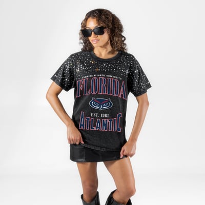 Florida Atlantic Owls Gameday Couture Women's In the Zone Washed Micro Rhinestone T-Shirt - Black