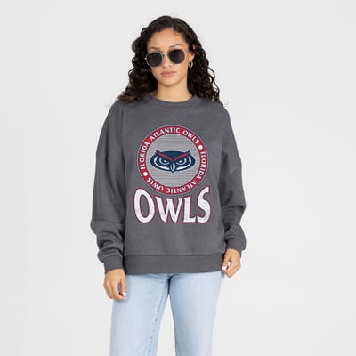 Florida Atlantic Owls Gameday Couture Women's Saturday Seal Oversized Premium Drop Shoulder Sweatshirt - Charcoal