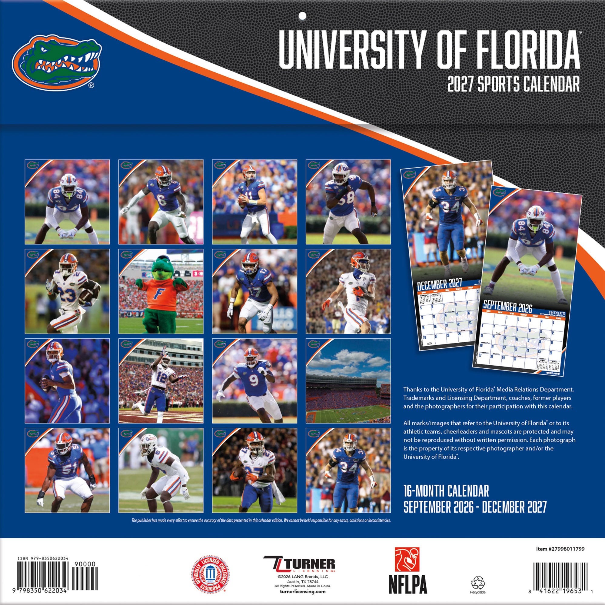 Florida Gators 2027 12” x 12” Team Wall Calendar
