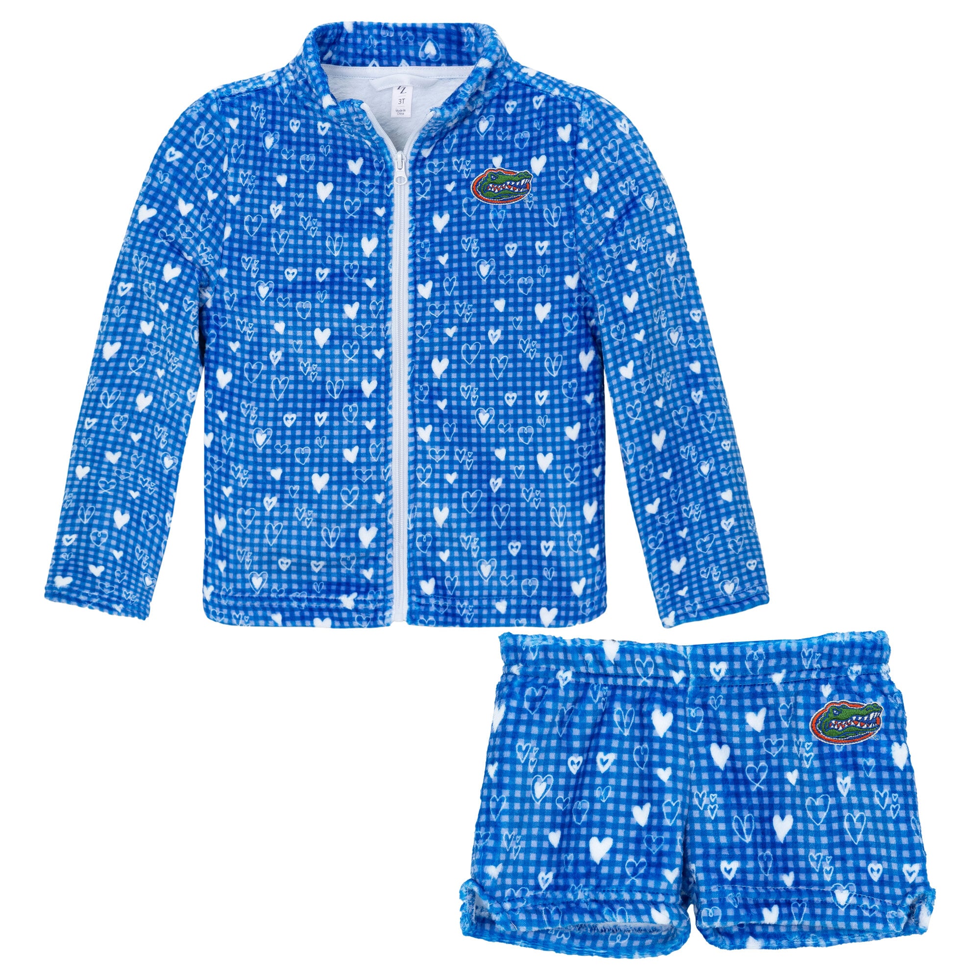 Ensemble veste et short ZooZatz Royal Florida Gators à carreaux en peluche avec fermeture éclair intégrale pour petites filles