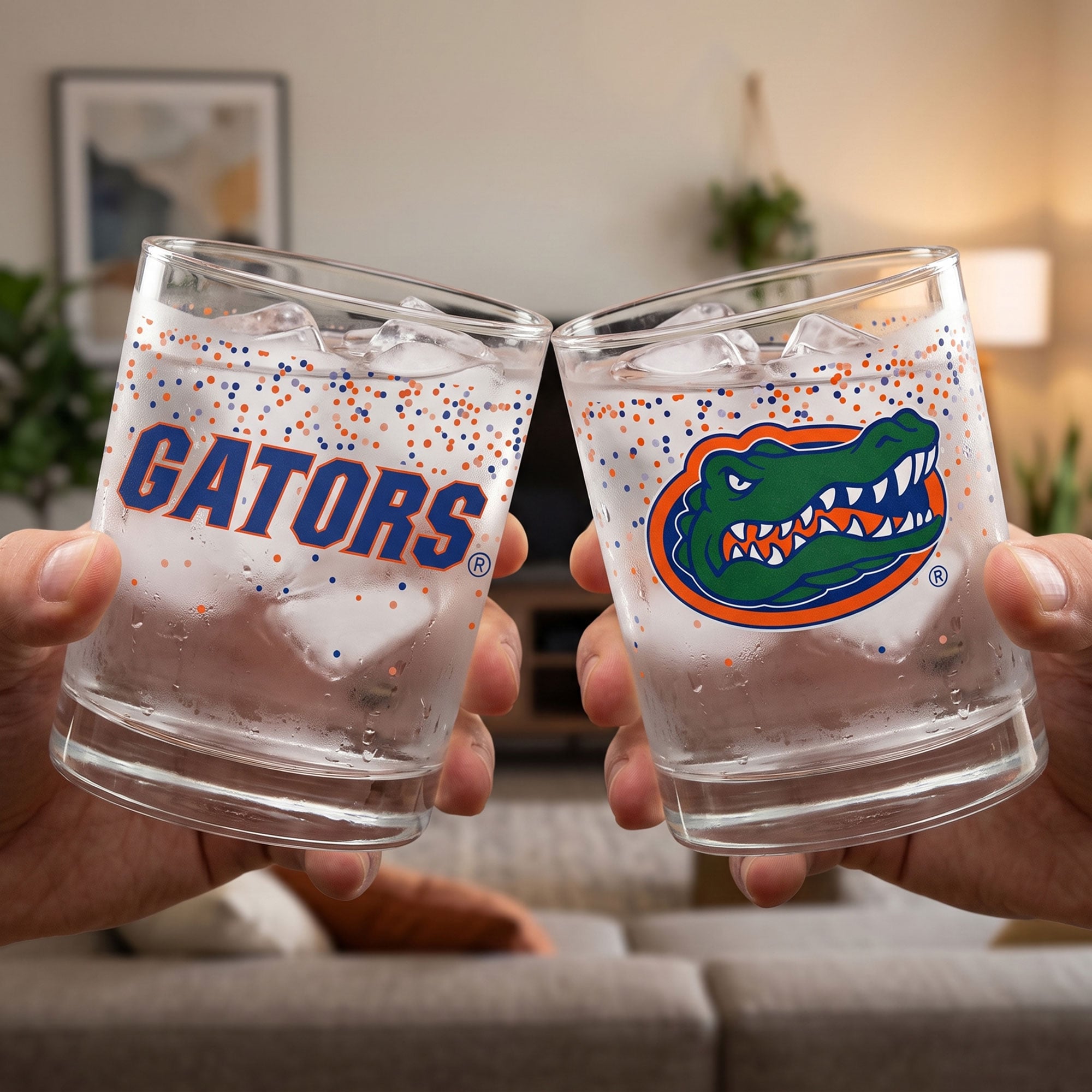 Indigo Falls Florida Gators Confetti Rocks Glass Set of 2