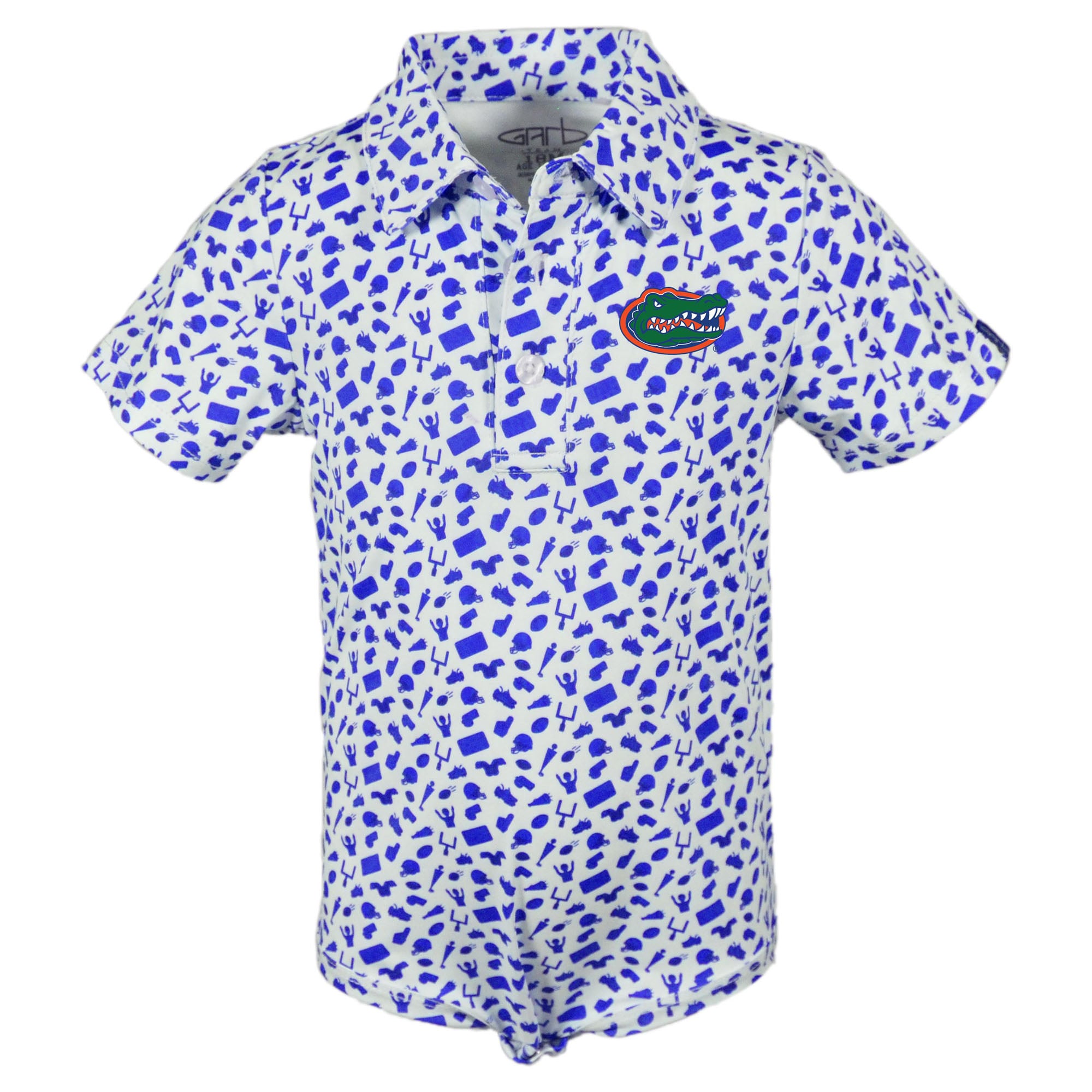 Infant Garb White Florida Gators Tom Allover Print Performance Polo Bodysuit