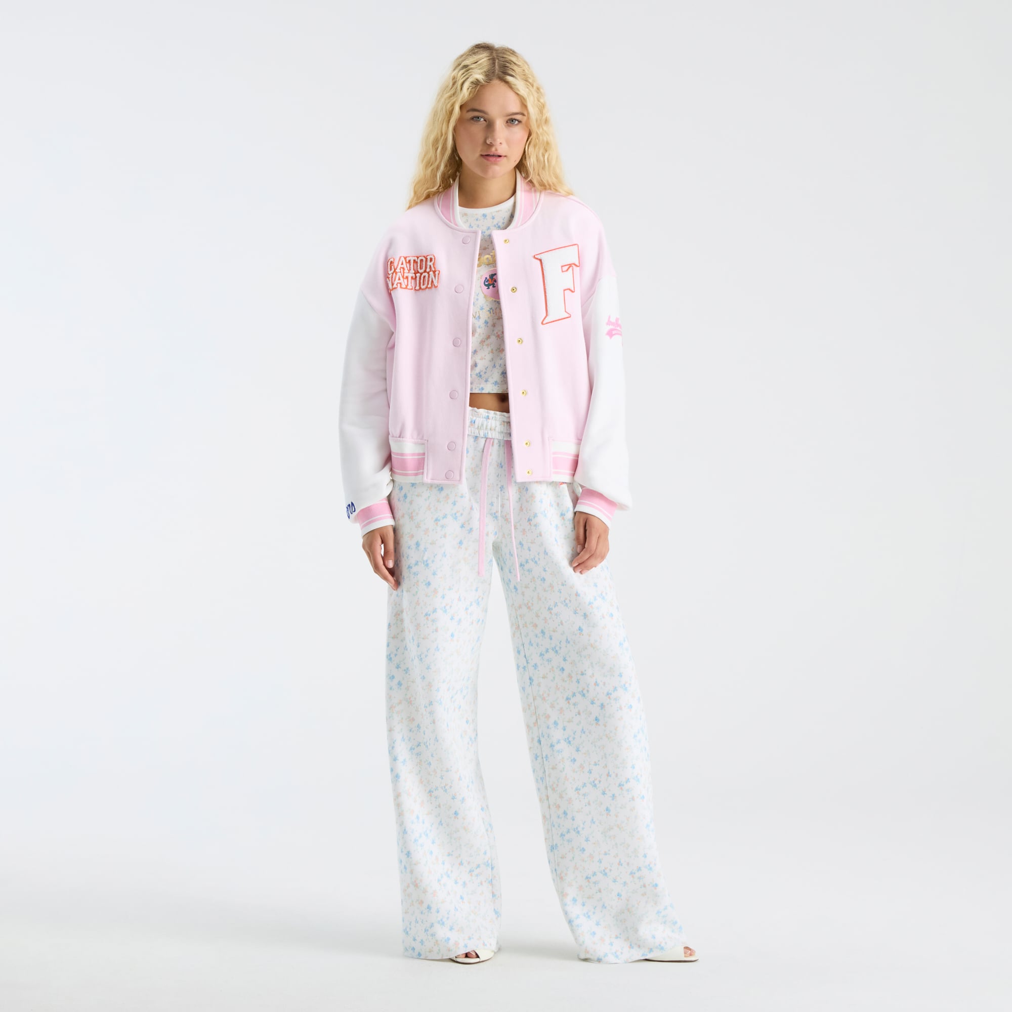 LoveShackFancy Women's Pink Florida Gators Collegiate Varsity Full-Snap Jacket