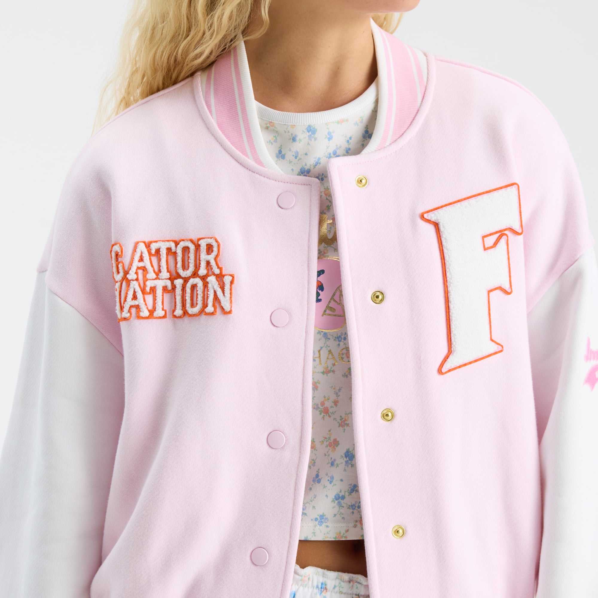 LoveShackFancy Women's Pink Florida Gators Collegiate Varsity Full-Snap Jacket