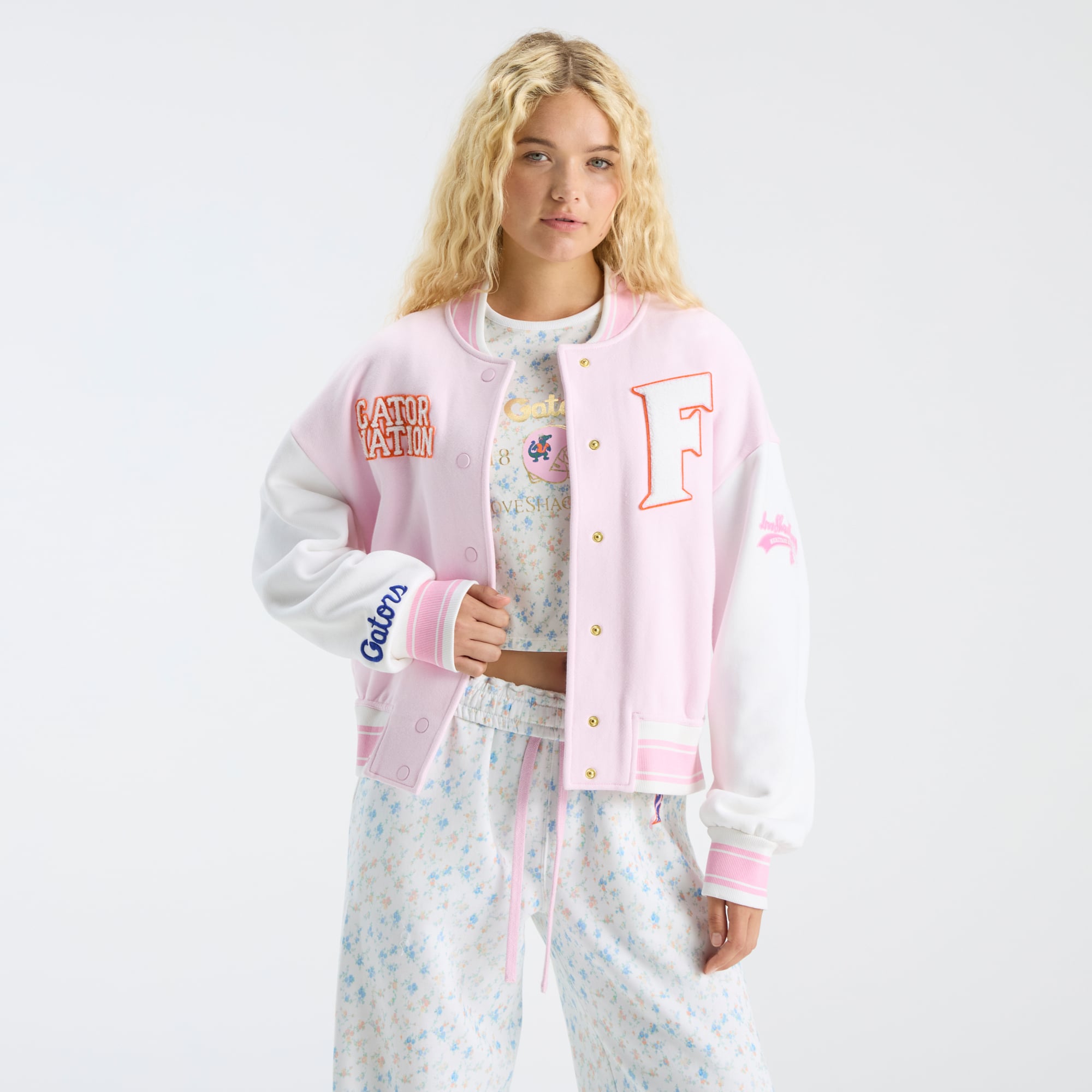 LoveShackFancy Women's Pink Florida Gators Collegiate Varsity Full-Snap Jacket