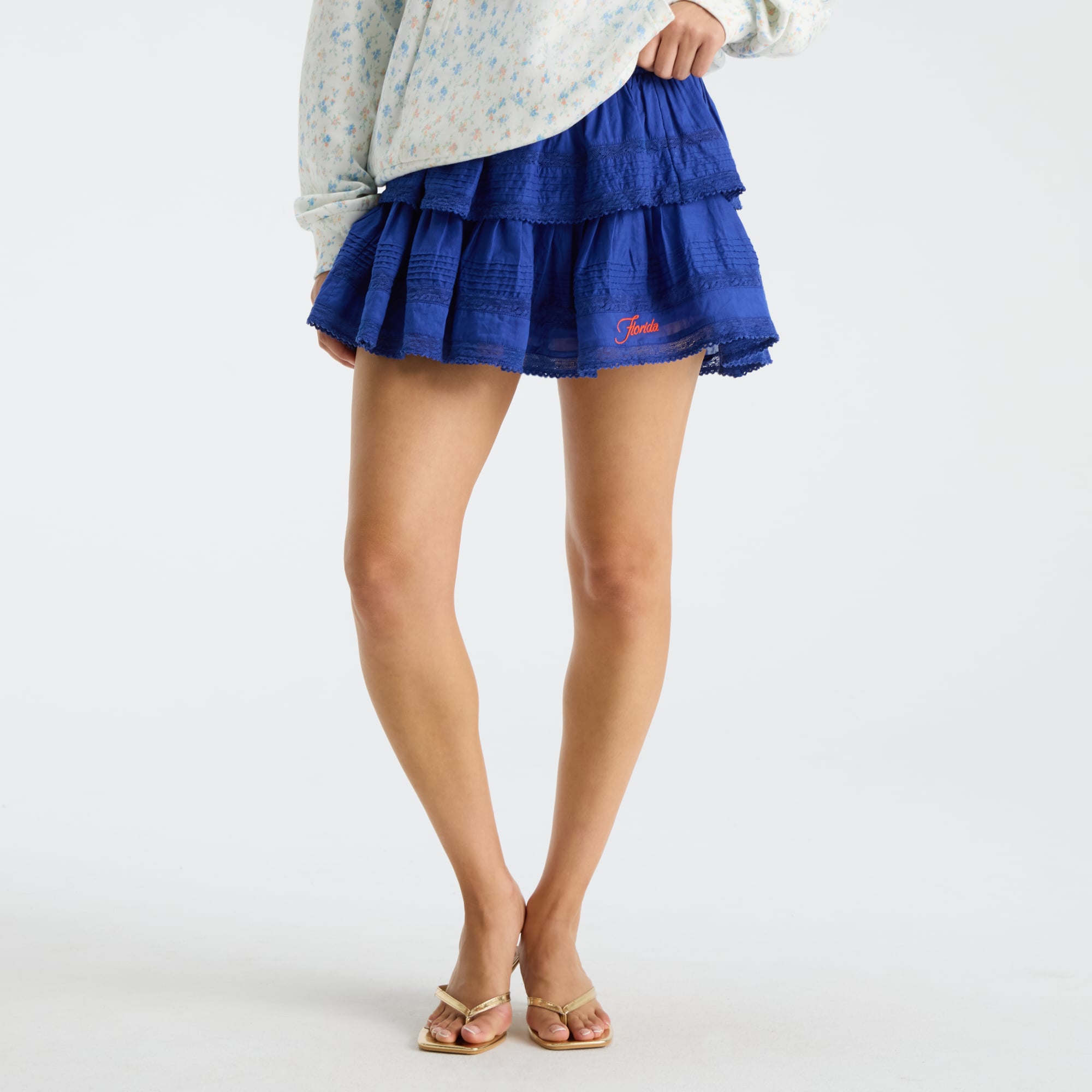 LoveShackFancy Women's Royal Florida Gators Ruffle Mini Skirt