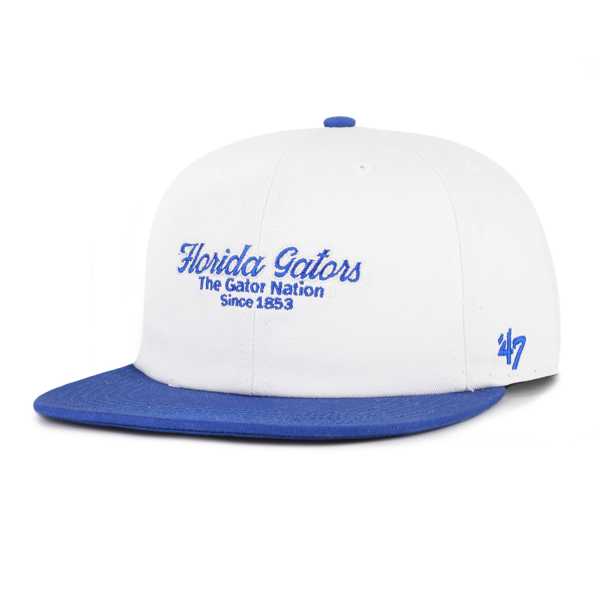 Men's '47 White/Royal Florida Gators Script Stack Relaxed Captain Adjustable Hat