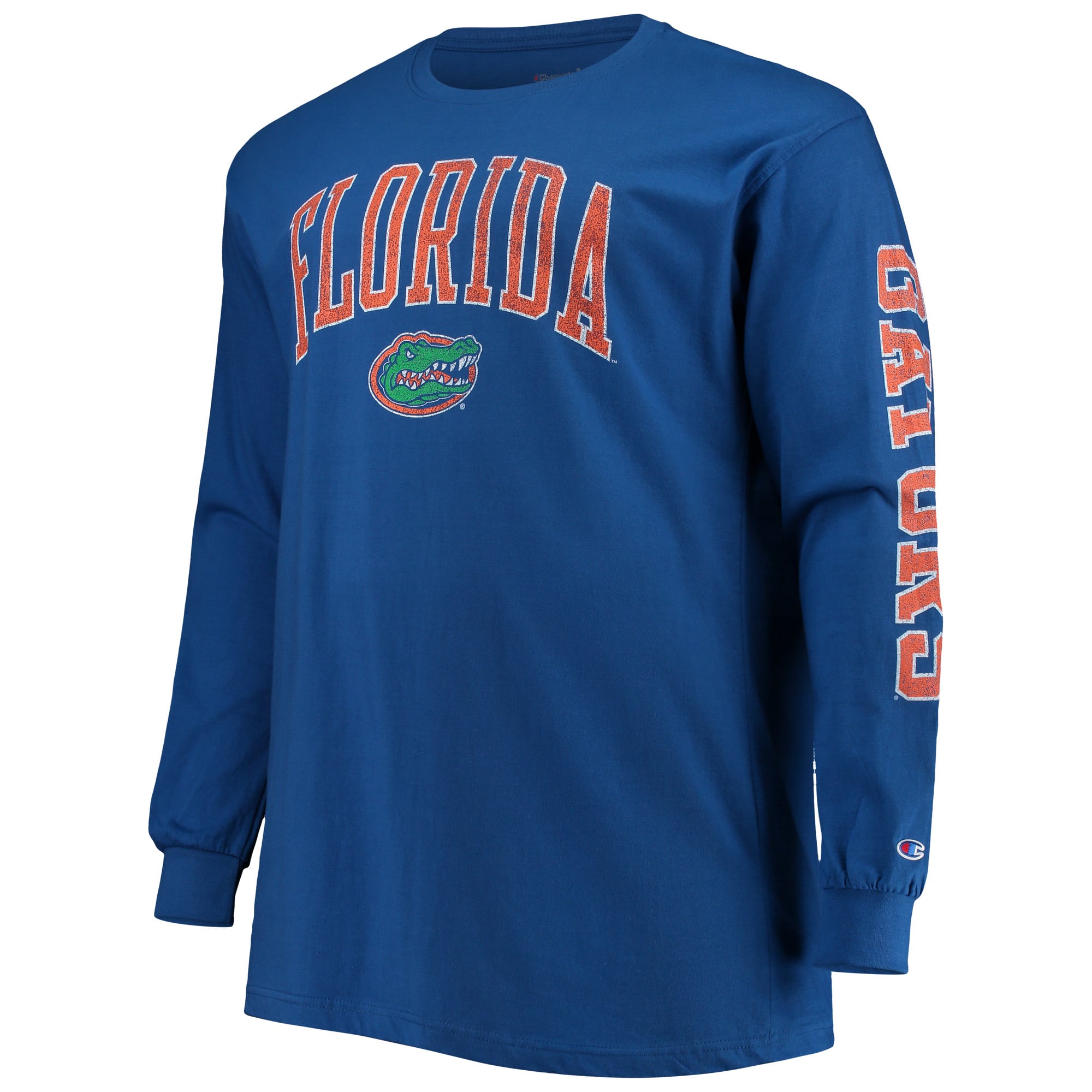 T-shirt à manches longues Champion Royal Florida Gators pour hommes, grandes tailles, logo en arc sur le dessus