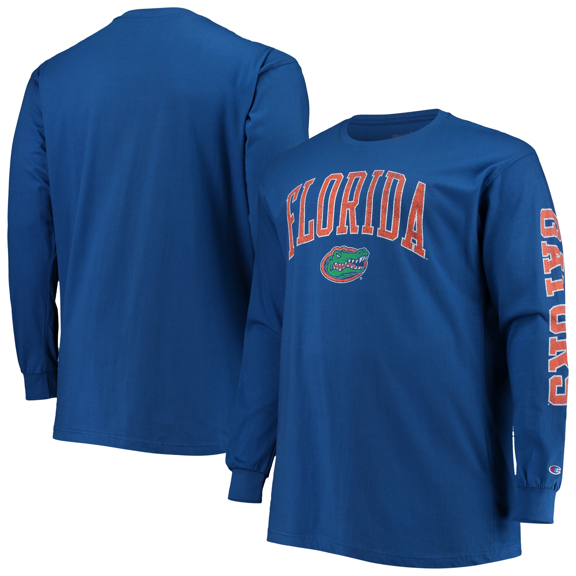 T-shirt à manches longues Champion Royal Florida Gators pour hommes, grandes tailles, logo en arc sur le dessus