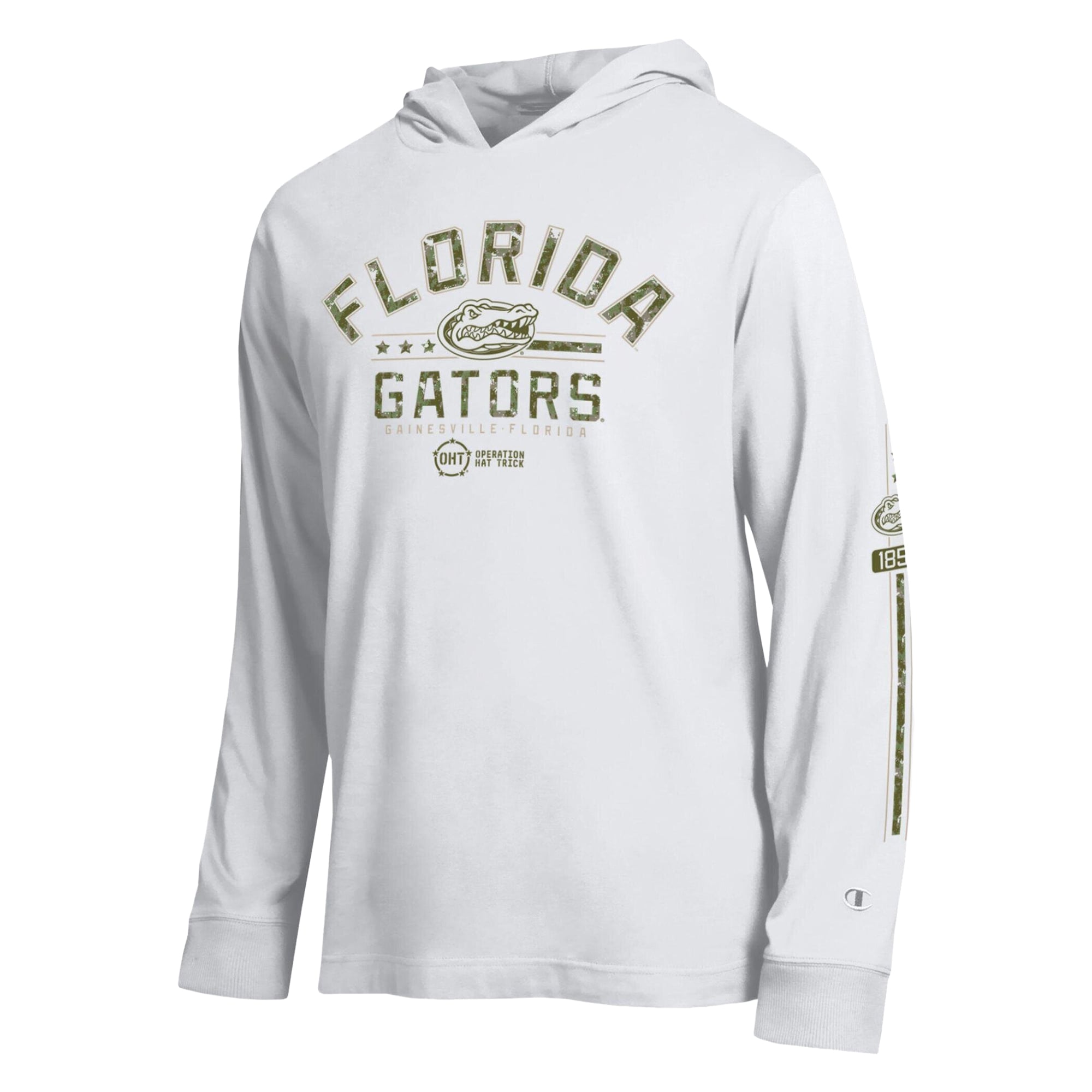 Men's Champion  White Florida Gators Operation Hat Trick Sleeve Line Hooded Long T-Shirt