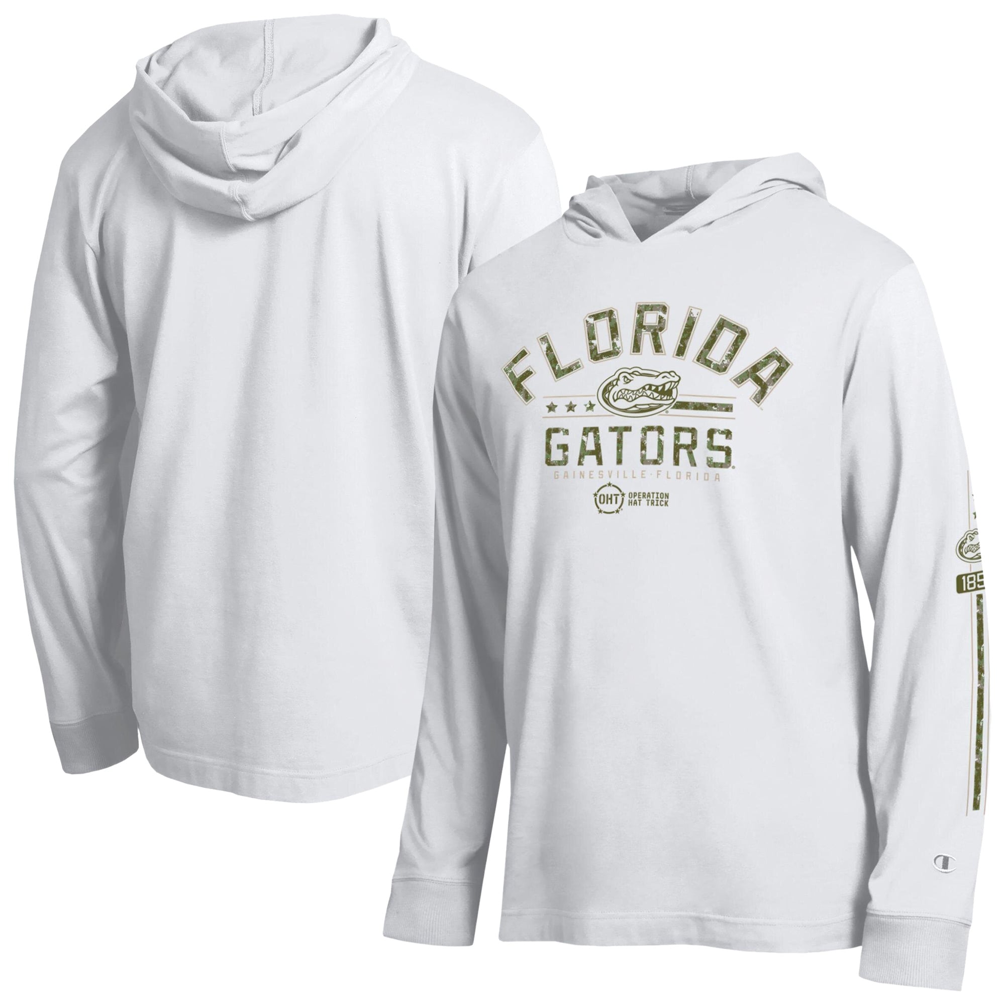 T-shirt à manches longues capuche Champion White Florida Gators Operation Hat Trick pour homme